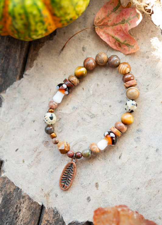 Forest Mushroom Earthy Gemstone Stretch Bracelet