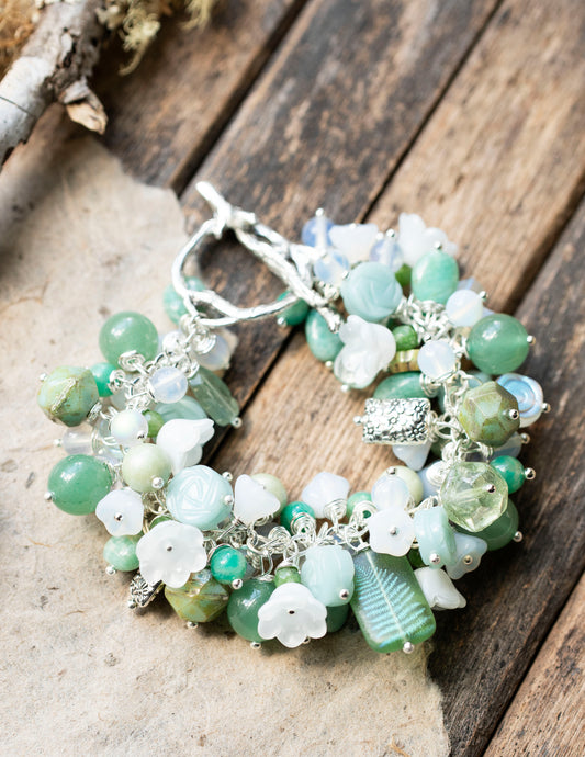 Forest Magic Silver Green Charm Bracelet Cottagecore
