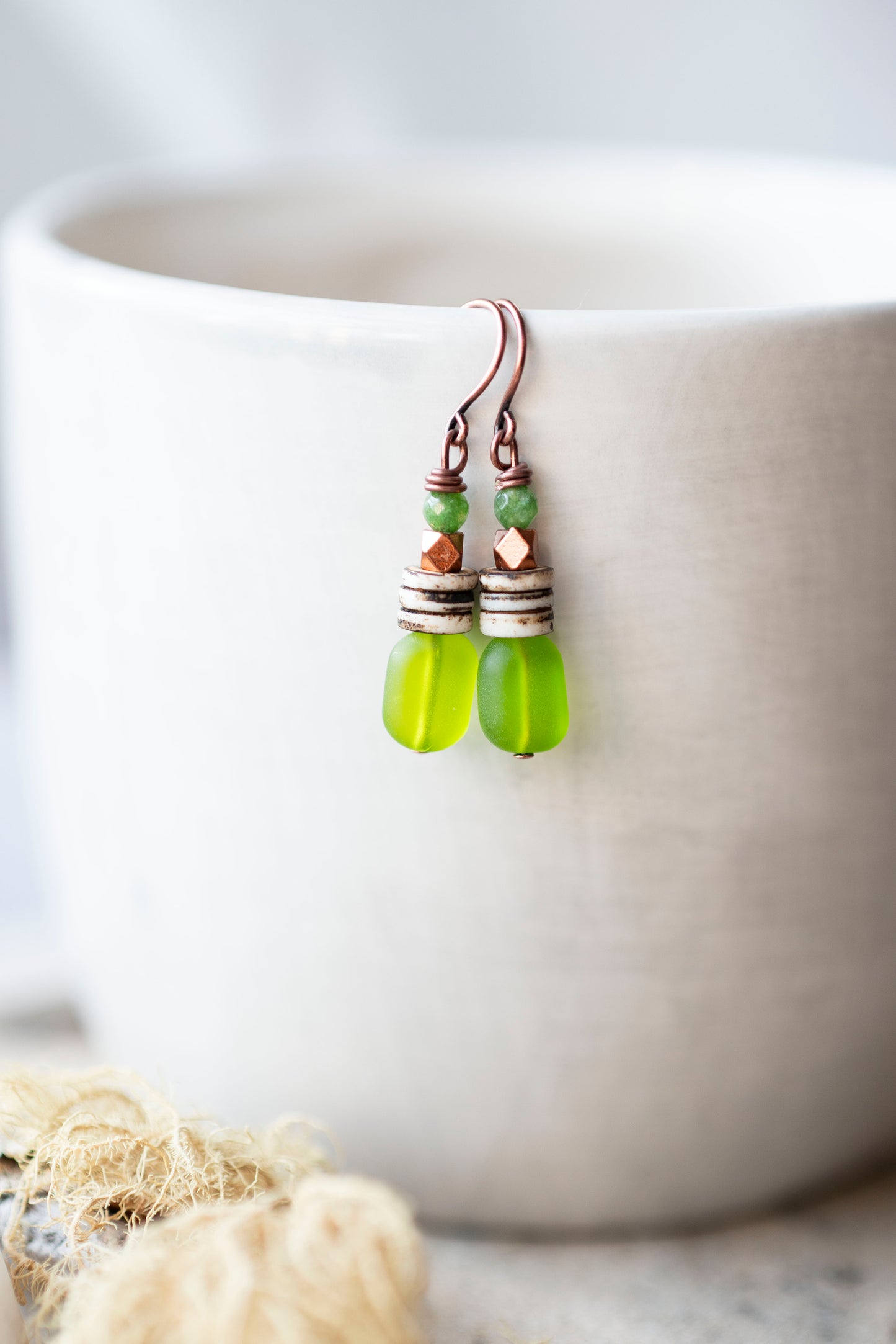 Green Sea Glass Earrings