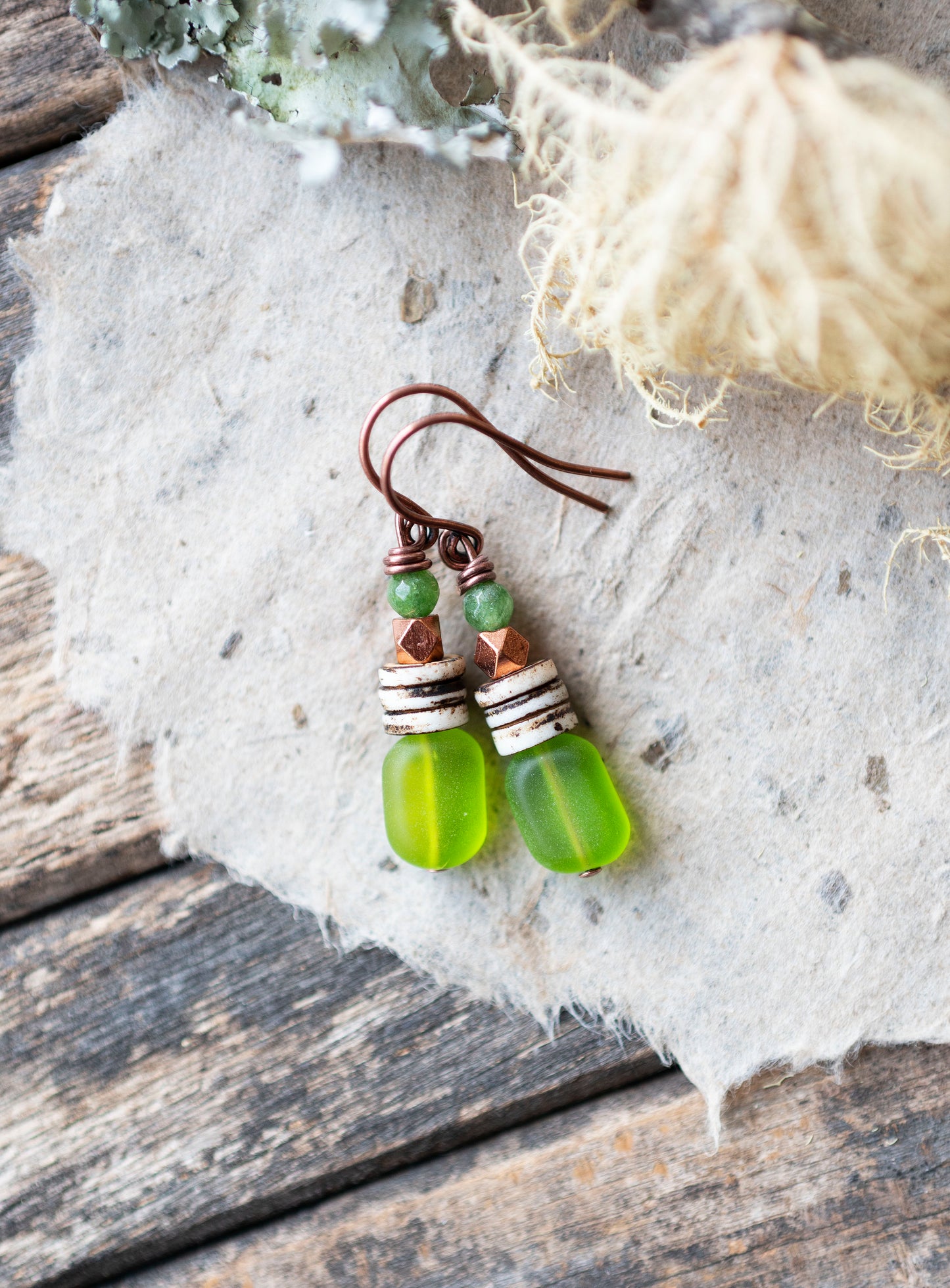 Green Sea Glass Earrings