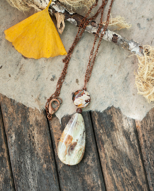 Ivory Ocean Jasper Gemstone Pendant Necklace