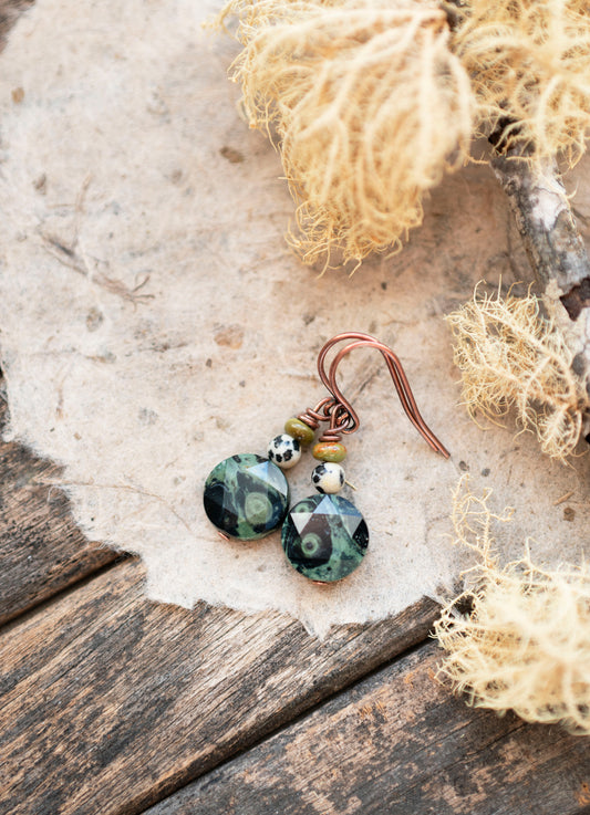 Earthy Green Kambaba Jasper Gemstone Earrings