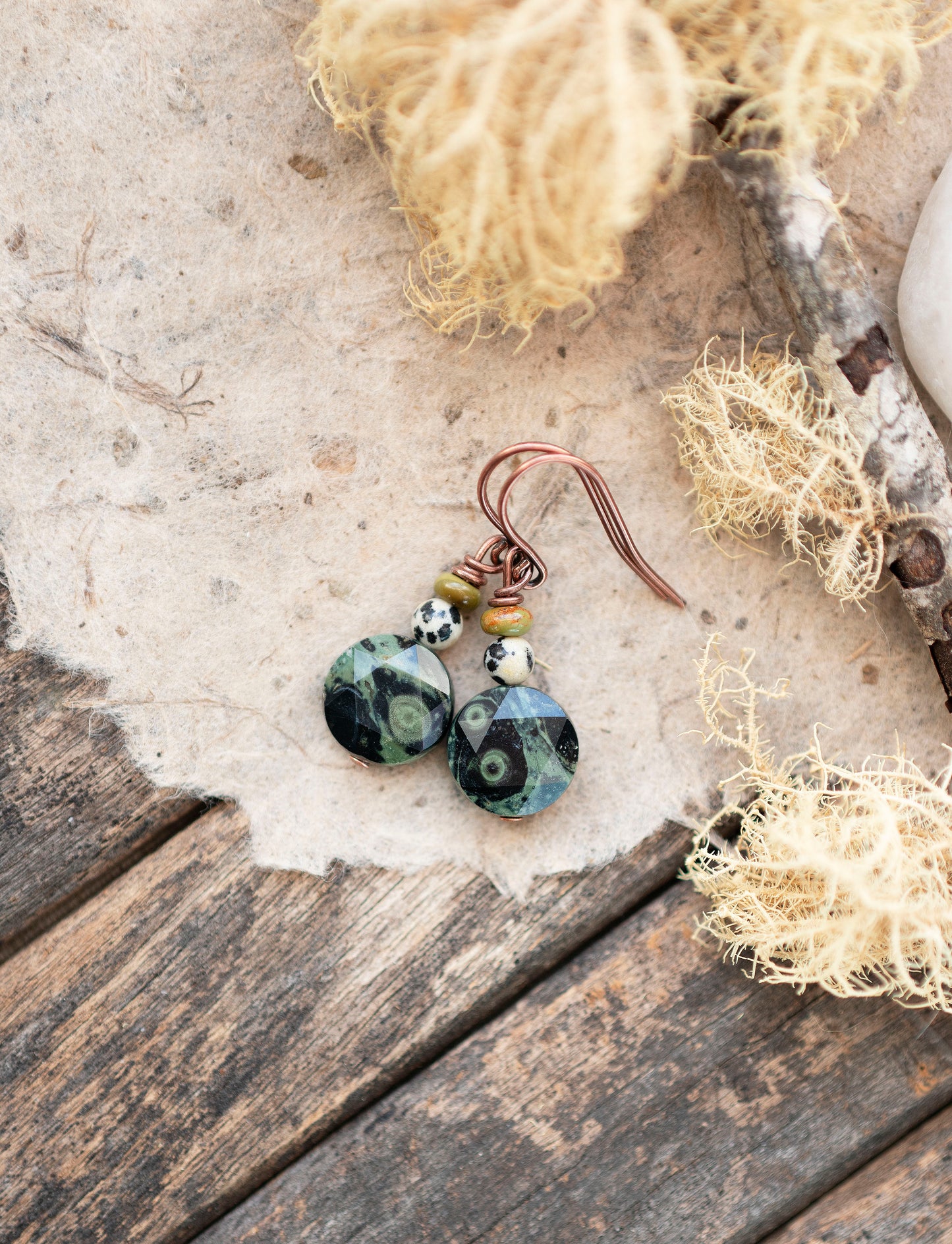 Earthy Green Kambaba Jasper Gemstone Earrings