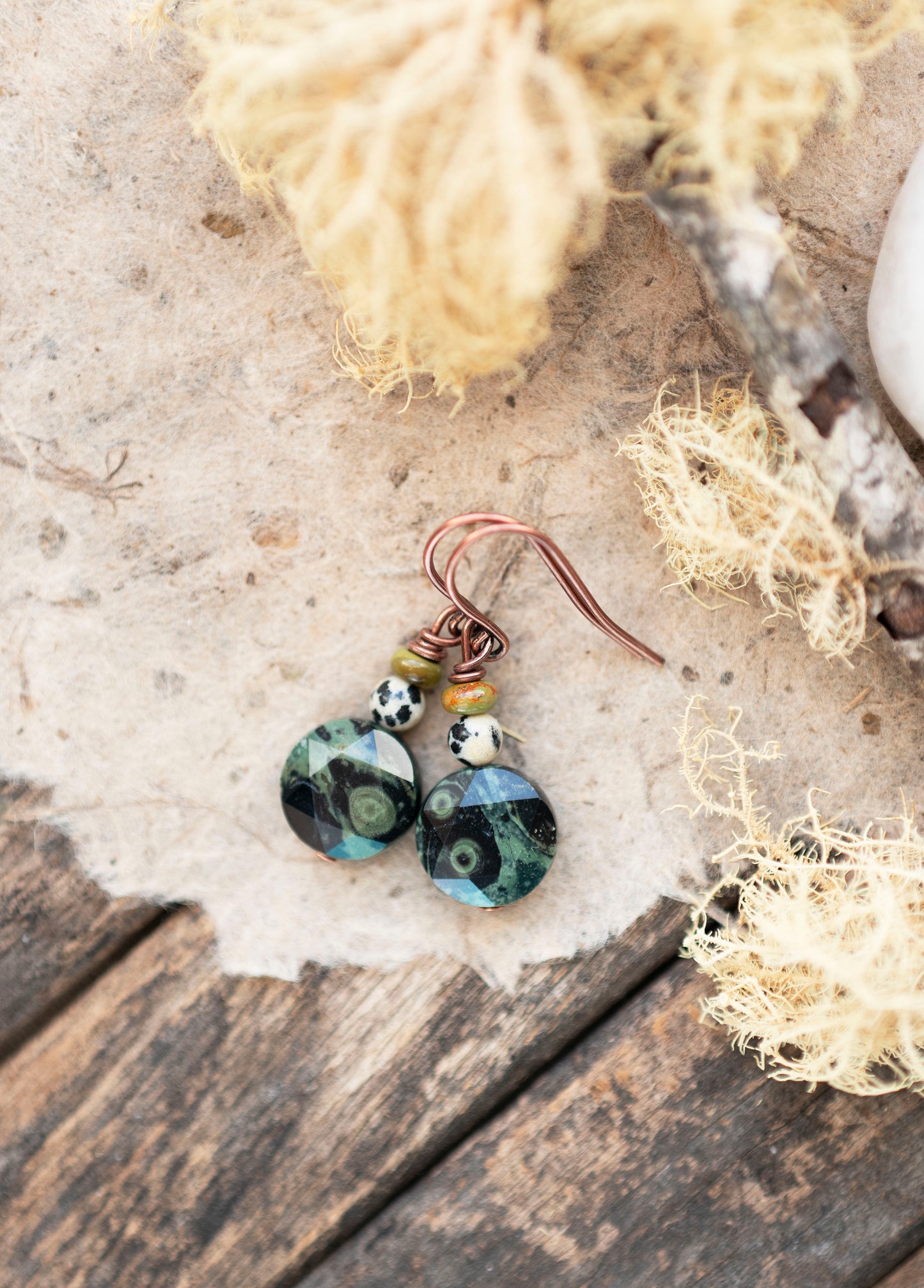 Earthy Green Kambaba Jasper Gemstone Earrings