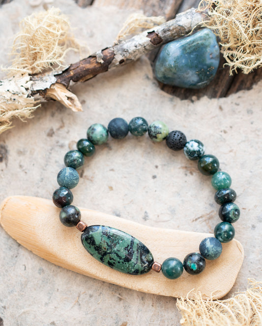 Kambaba Jasper Green Black Gemstone Beaded Bracelet