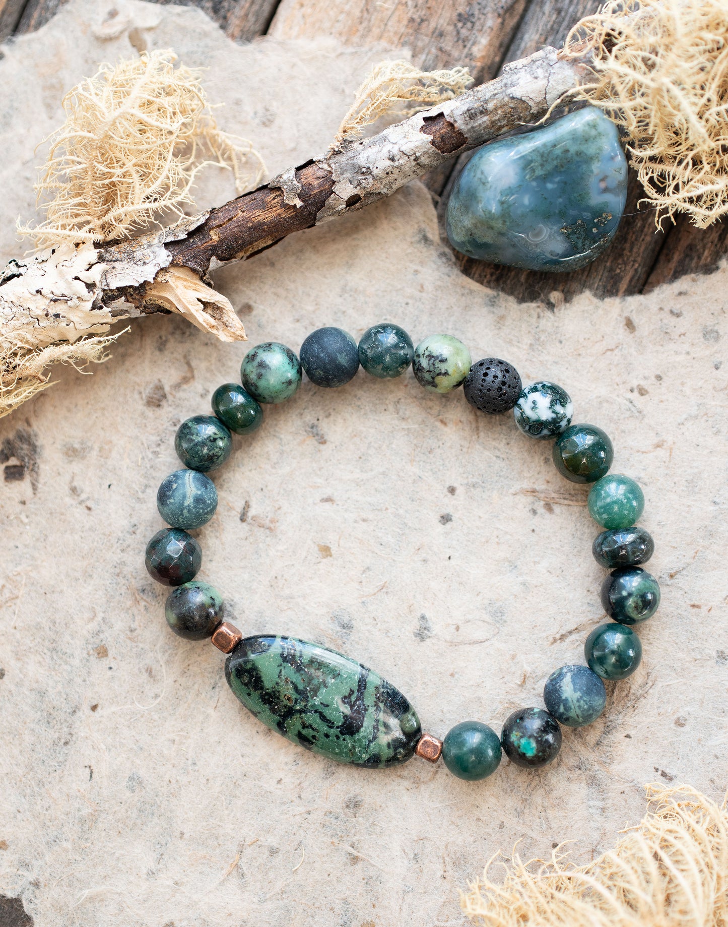 Kambaba Jasper Green Black Gemstone Beaded Bracelet
