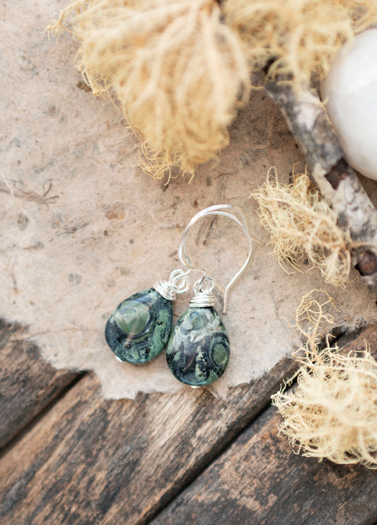 Kambaba Jasper Silver Teardrop Earrings