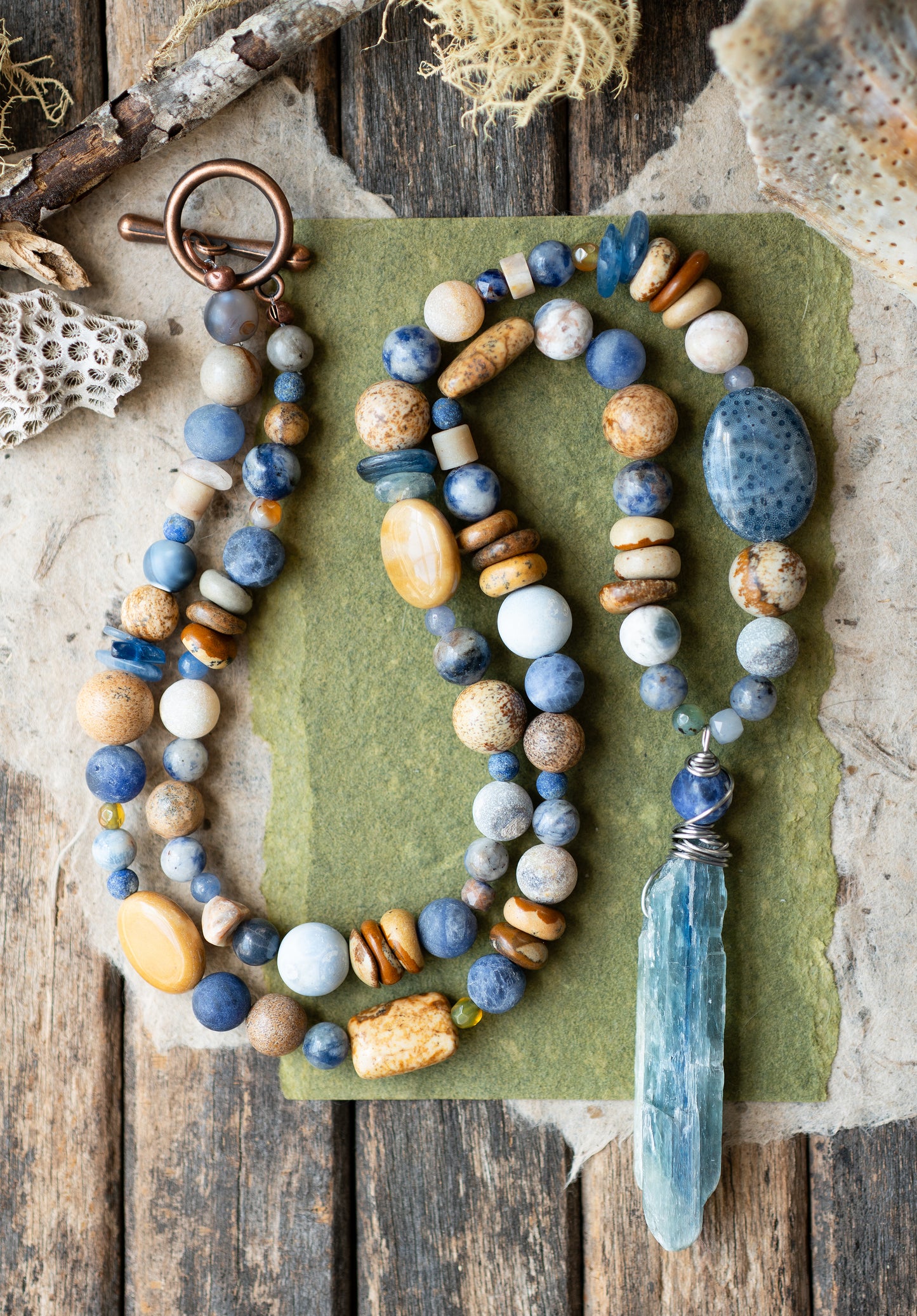 Blue Kyanite Ocean Inspired Gemstone Rustic Necklace