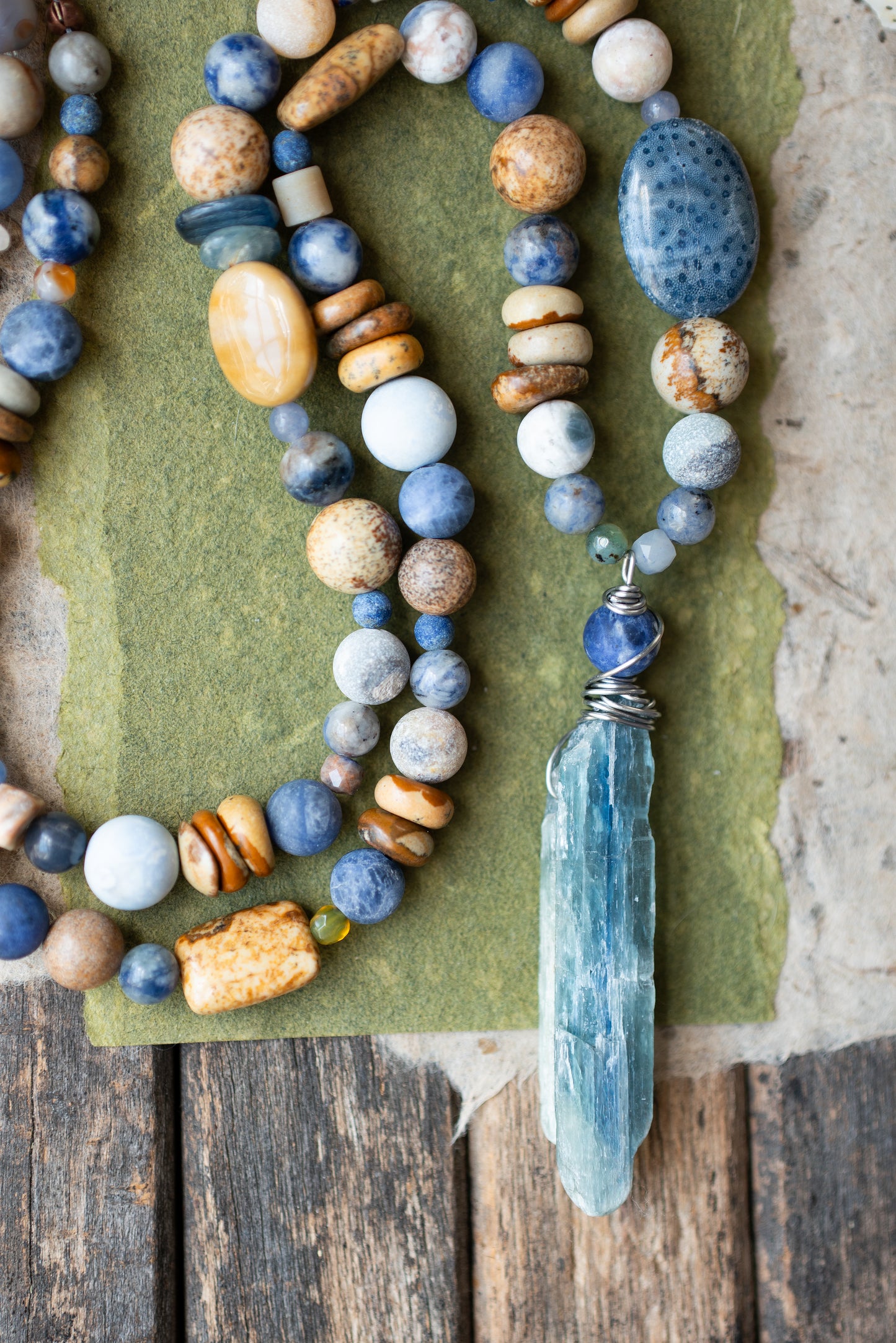Blue Kyanite Ocean Inspired Gemstone Rustic Necklace