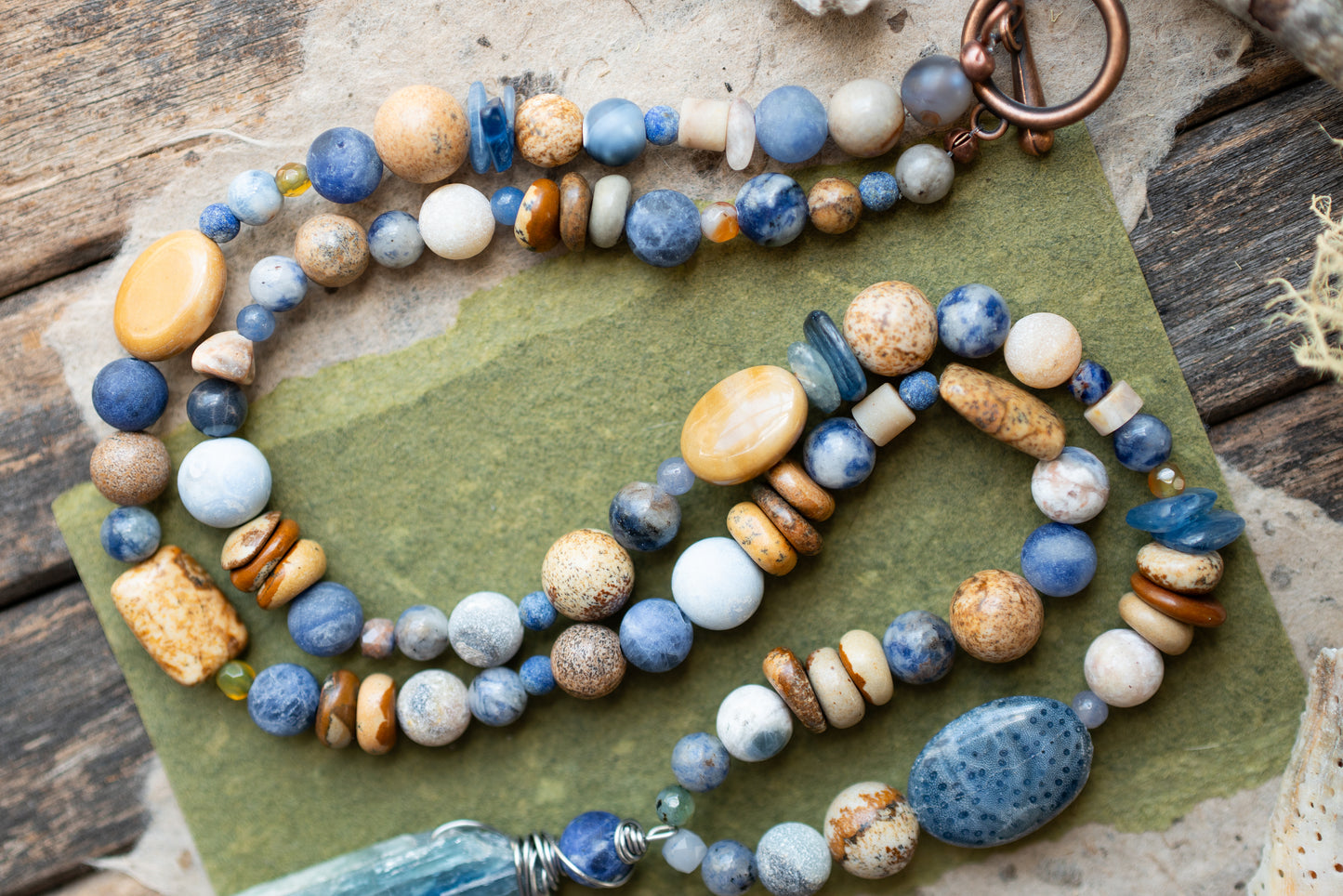 Blue Kyanite Ocean Inspired Gemstone Rustic Necklace