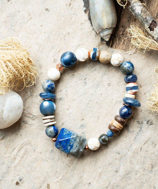 Denim Lapis Lazuli Blue Kyanite Sea Inspired Stretch Bracelet