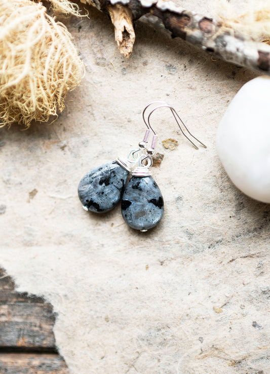 Black Shimmering Larvikite Gemstone Earrings