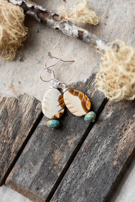 Earthy Picture Jasper Leaf Earrings