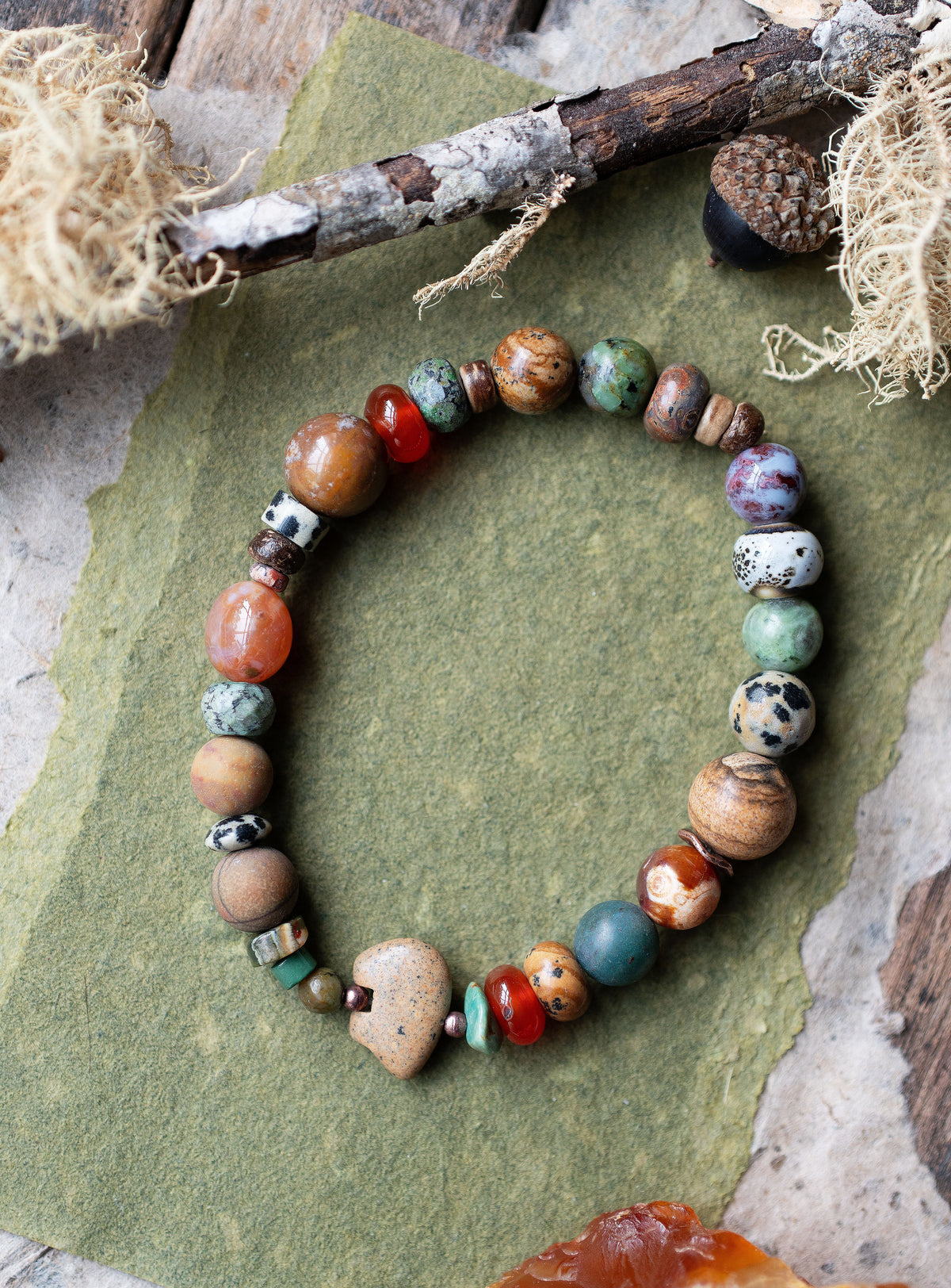 Picture Jasper Zuni Bear Gemstone Autumn Beaded Bracelet