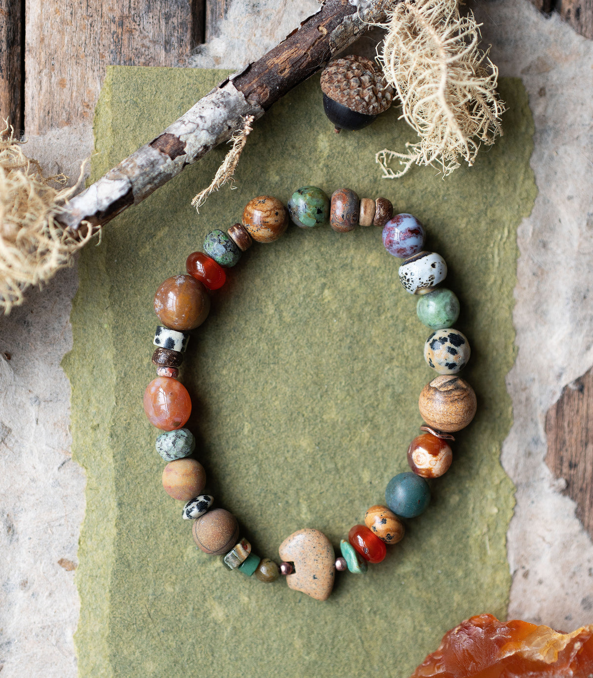 Picture Jasper Zuni Bear Gemstone Autumn Beaded Bracelet