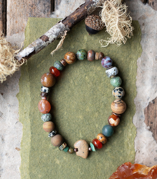 Picture Jasper Zuni Bear Gemstone Autumn Beaded Bracelet