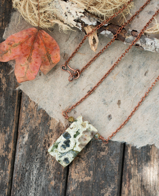 Rhyolite Unique Green Rustic Gemstone Pendant Necklace