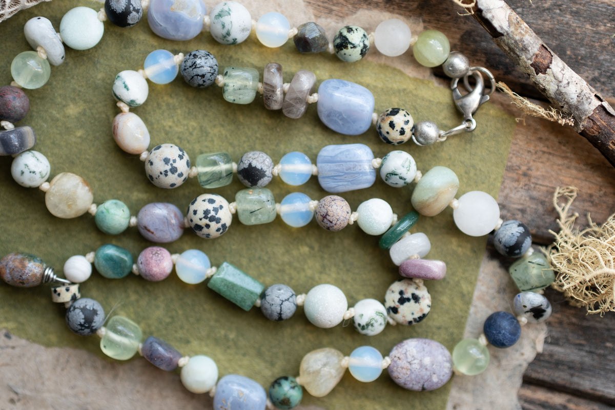 Abalone Crescent Moon Citrine Gemstone Necklace