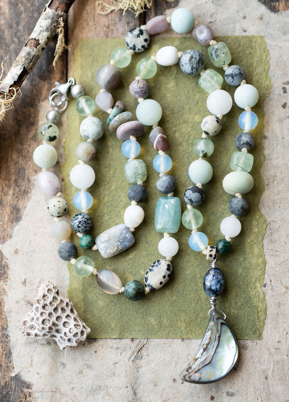 Abalone Crescent Moon Gemstone Necklace