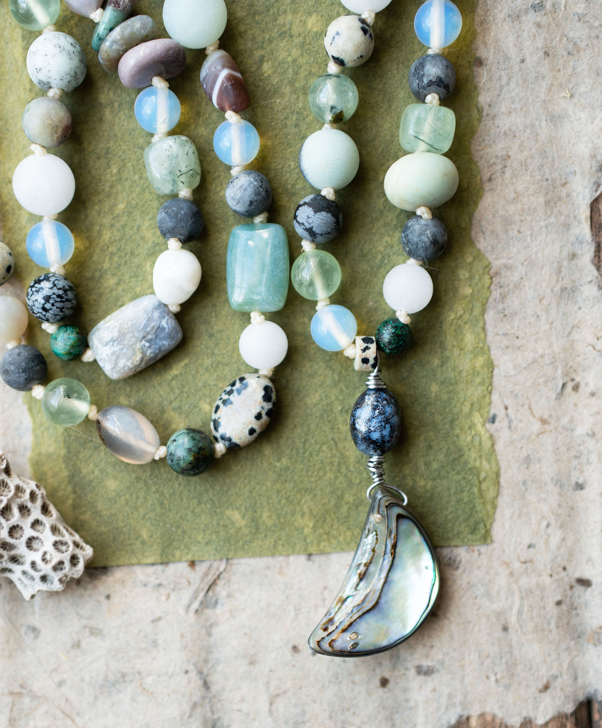 Abalone Crescent Moon Gemstone Necklace