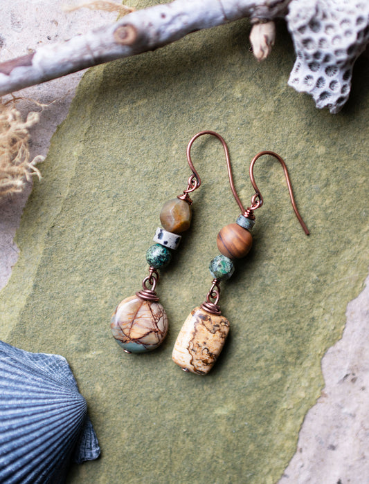 Earthy Jasper Turquoise Gemstone Earrings