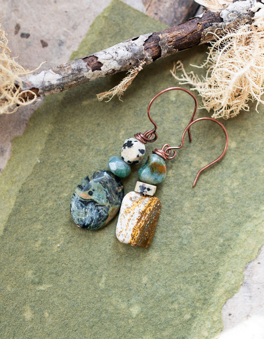Asymmetrical Kambaba Jasper Gemstone Earrings