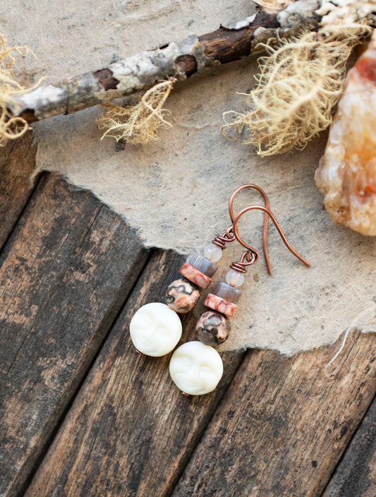 Moon Gemstone Leopardskin Jasper Earrings