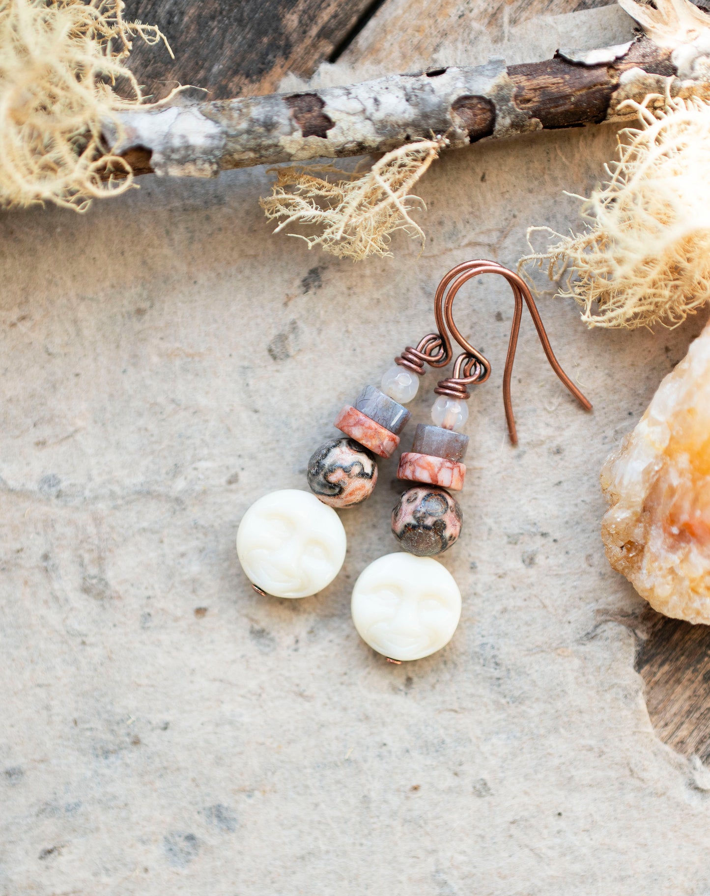 Moon Gemstone Leopardskin Jasper Earrings