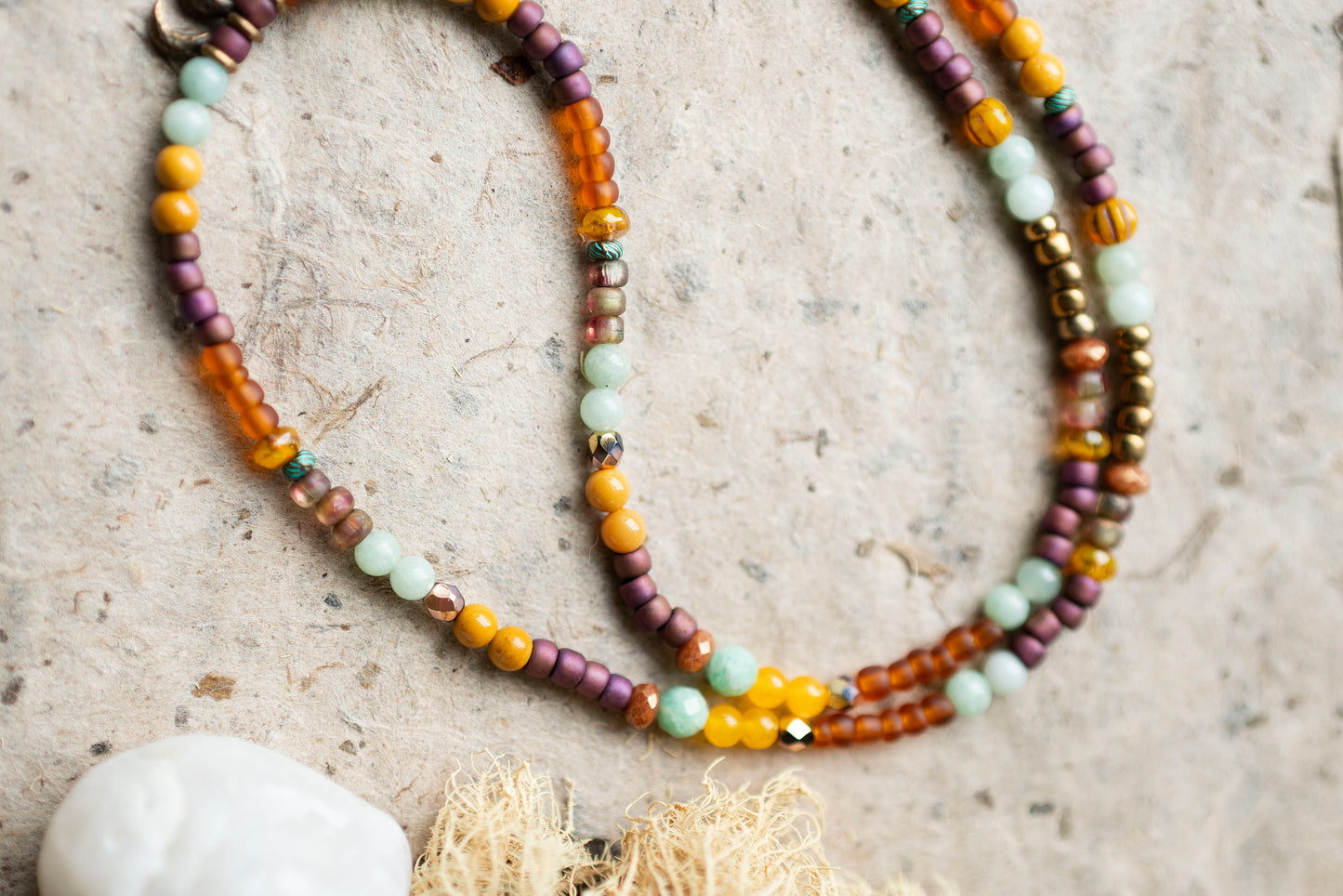 Beaded Boho Moon Phase Gemstone Necklace