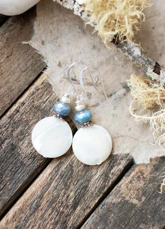 Wintry Mother of Pearl Circle Earrings