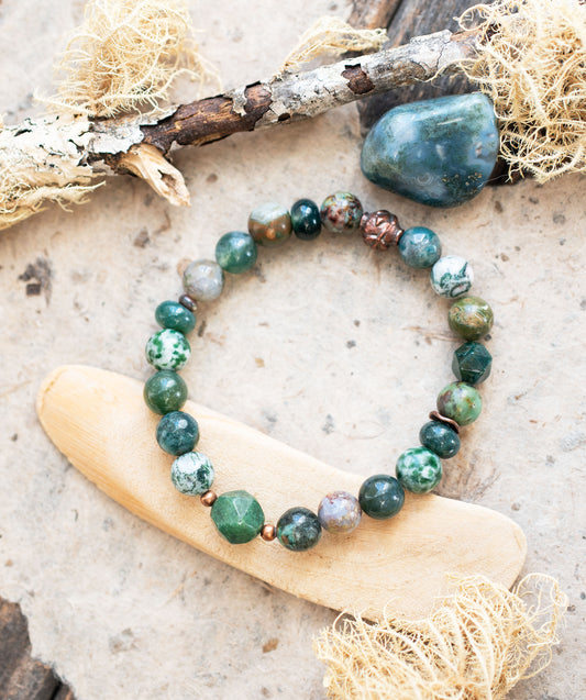 Moss Agate Green Nature Inspired Gemstone Beaded Bracelet