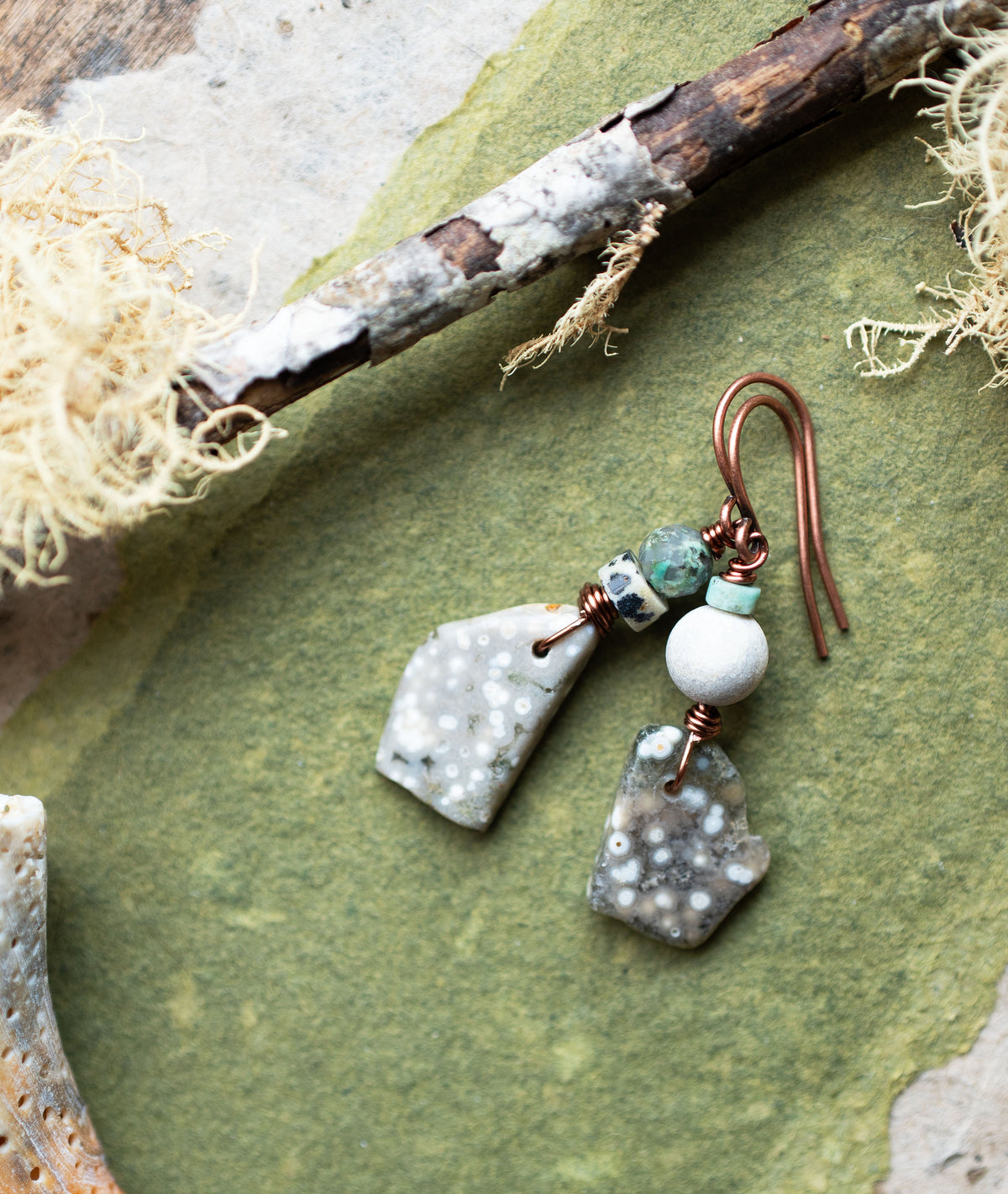 Ocean Jasper Rustic Asymmetrical Earrings