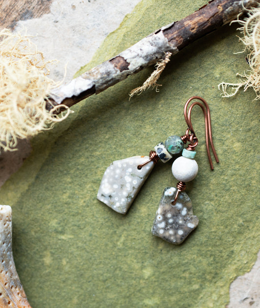 Ocean Jasper Rustic Asymmetrical Earrings
