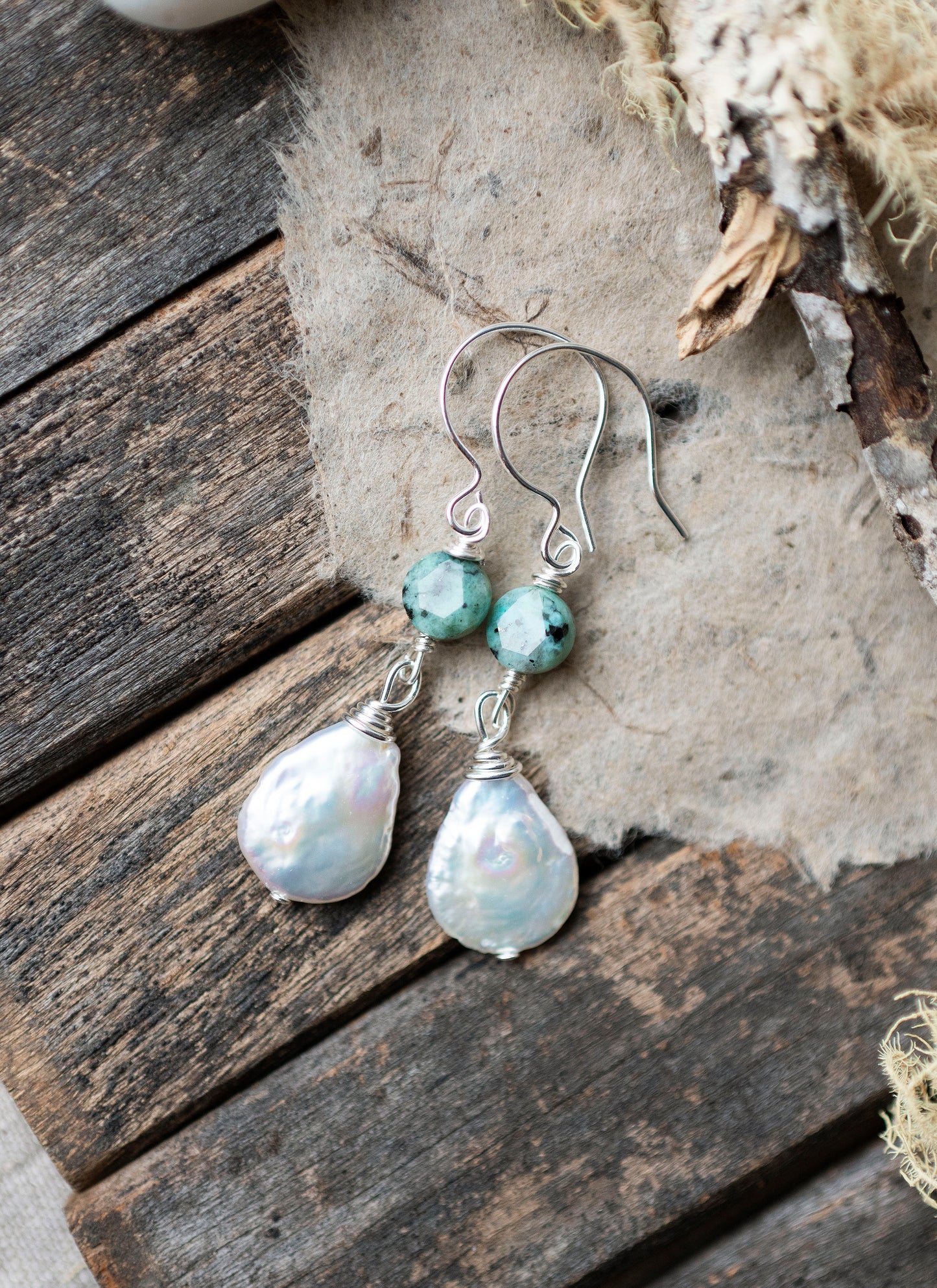 Pearl Earrings with African Turquoise