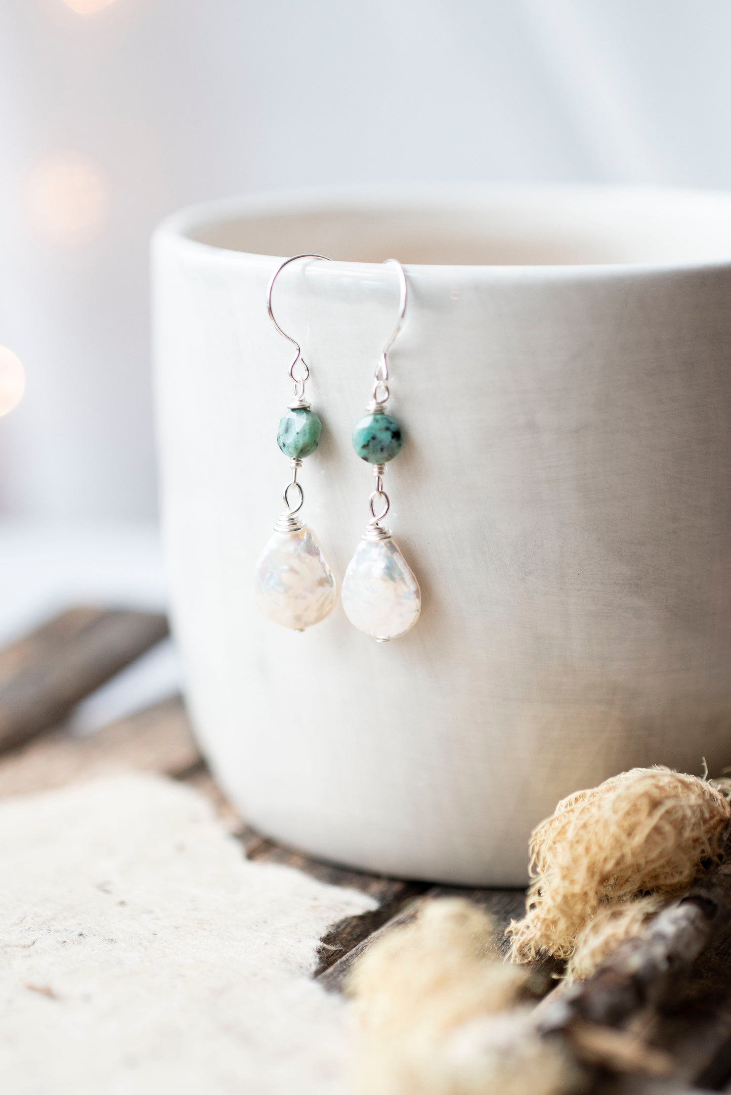 Pearl Earrings with African Turquoise