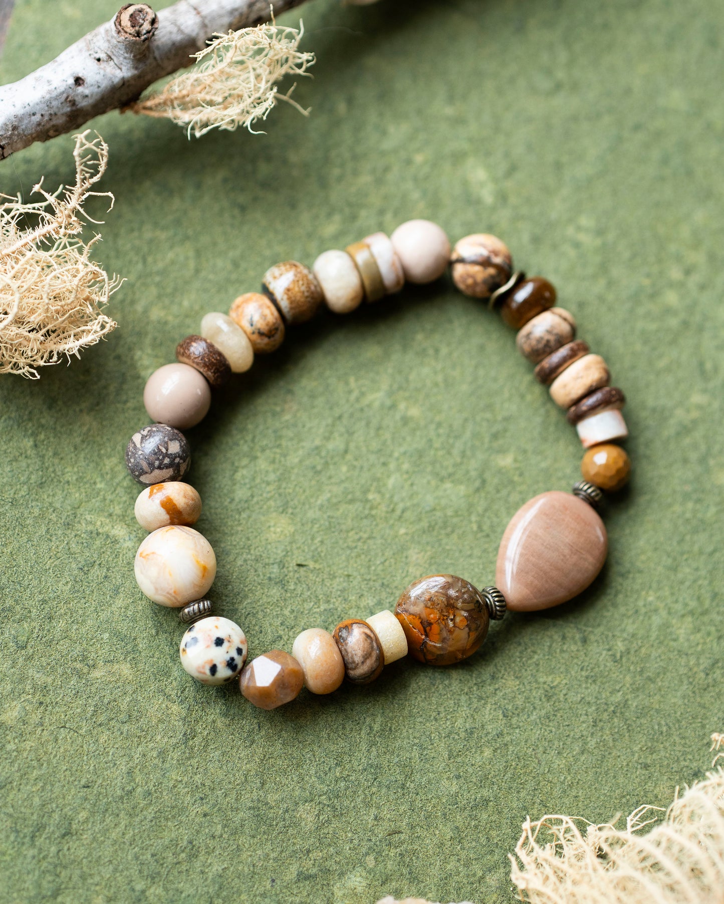 Petrified Wood Ocean Jasper Earthy Gemstone Stretch Bracelet