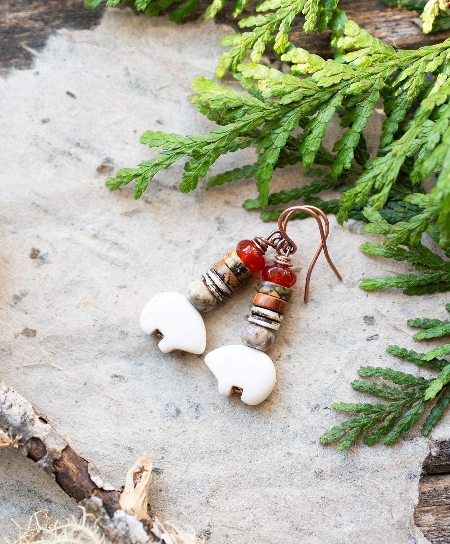 Polar Bear Winter Rustic Carnelian Earrings