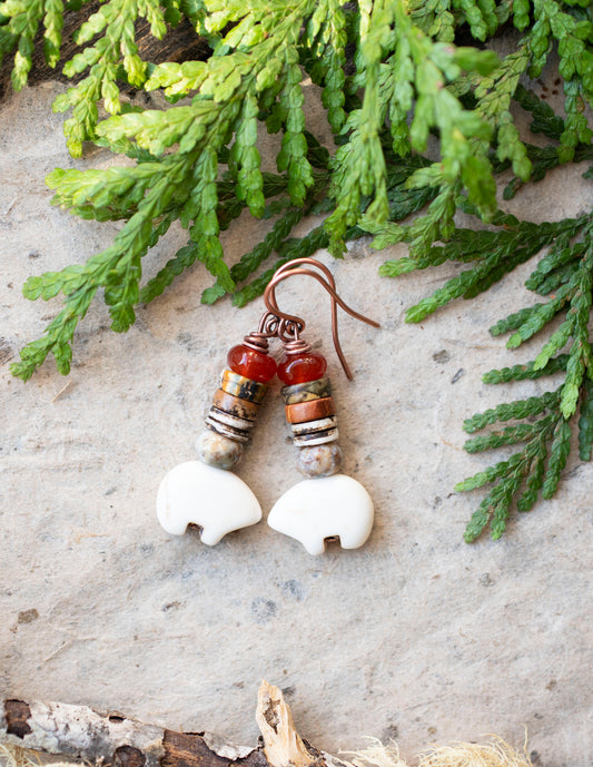 Polar Bear Winter Rustic Carnelian Earrings