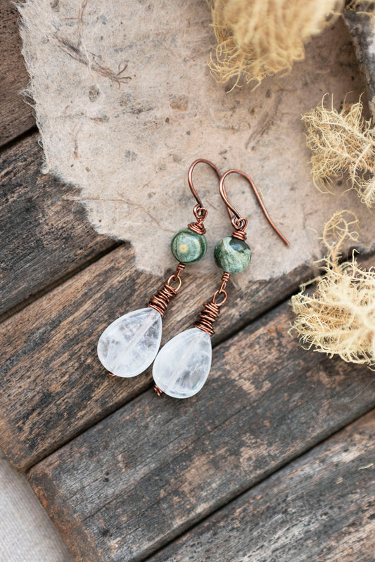 Crystal Quartz & Rhyolite Earrings