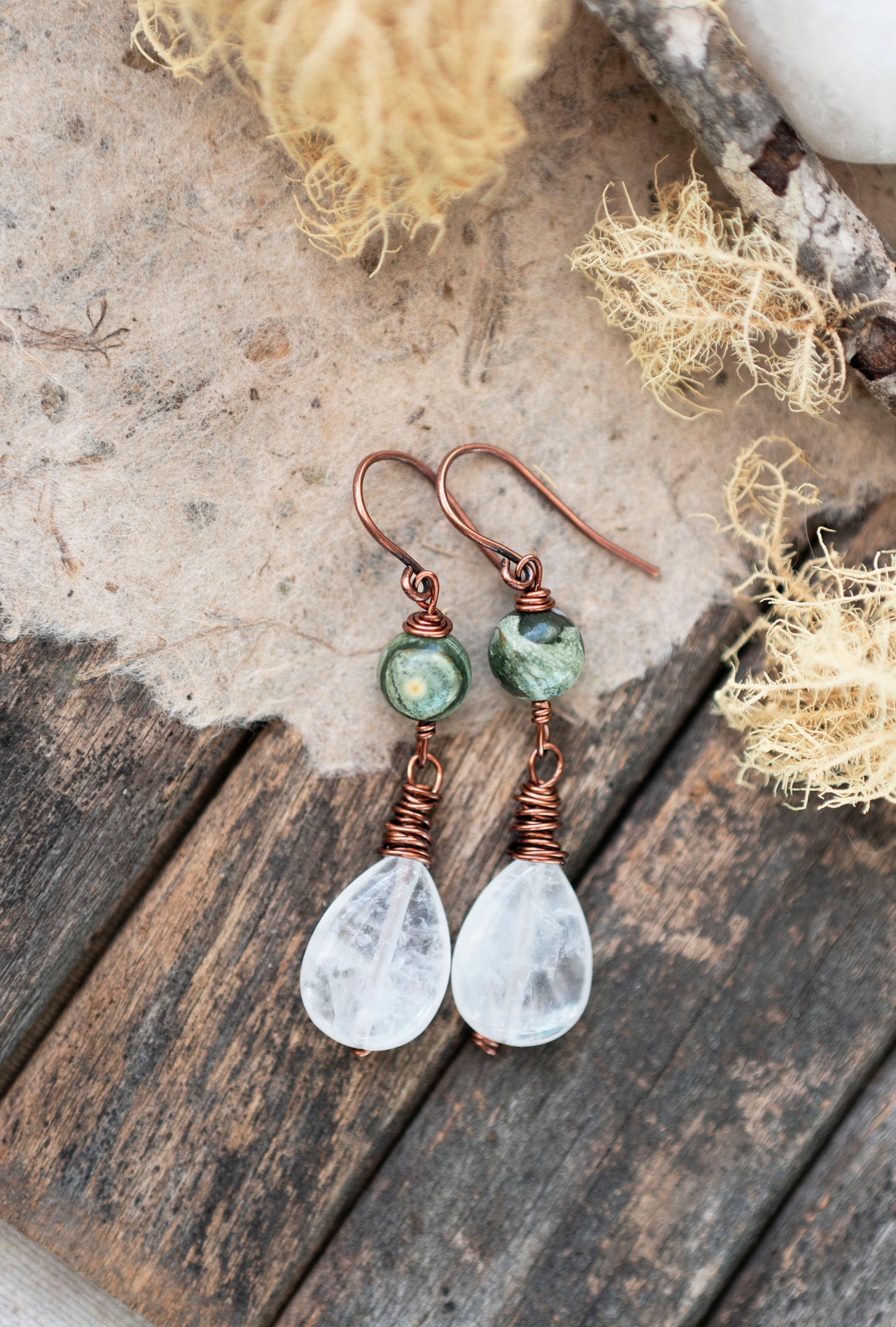 Crystal Quartz & Rhyolite Earrings