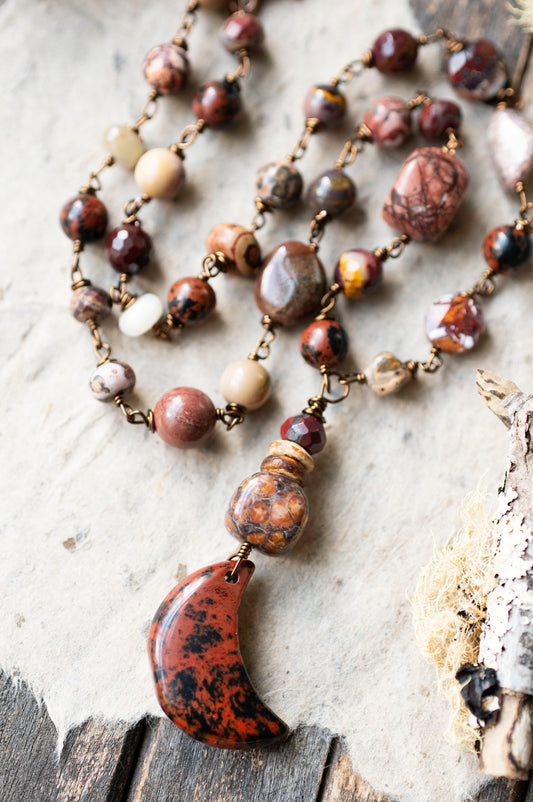 Mahogany Obsidian Moon Necklace Creek Jasper Rhyolite