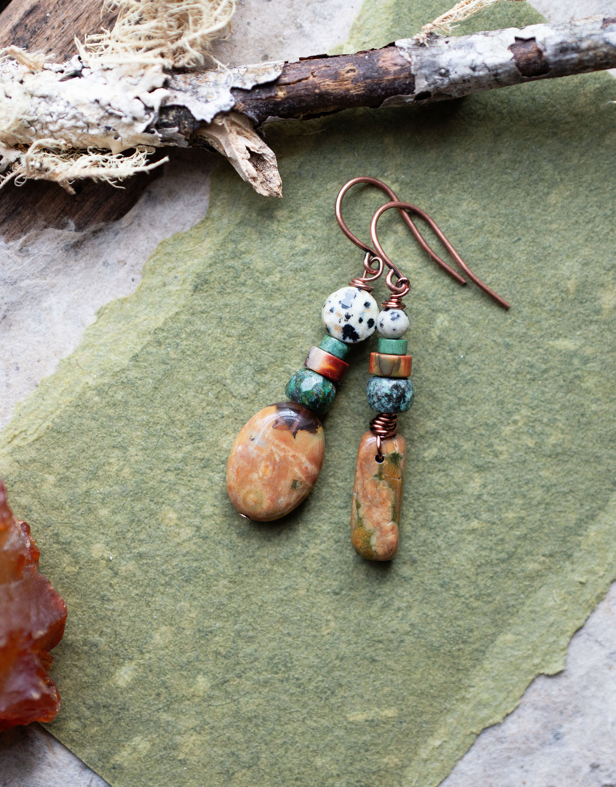 Rhyolite Rustic Asymmetrical Turquoise Gemstone Earrings