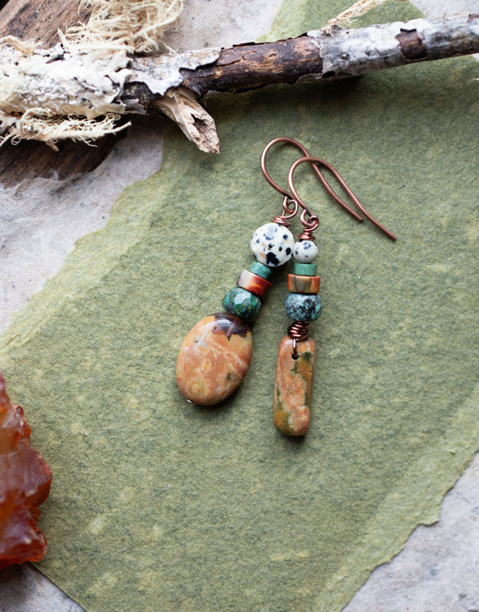 Rhyolite Rustic Asymmetrical Turquoise Gemstone Earrings