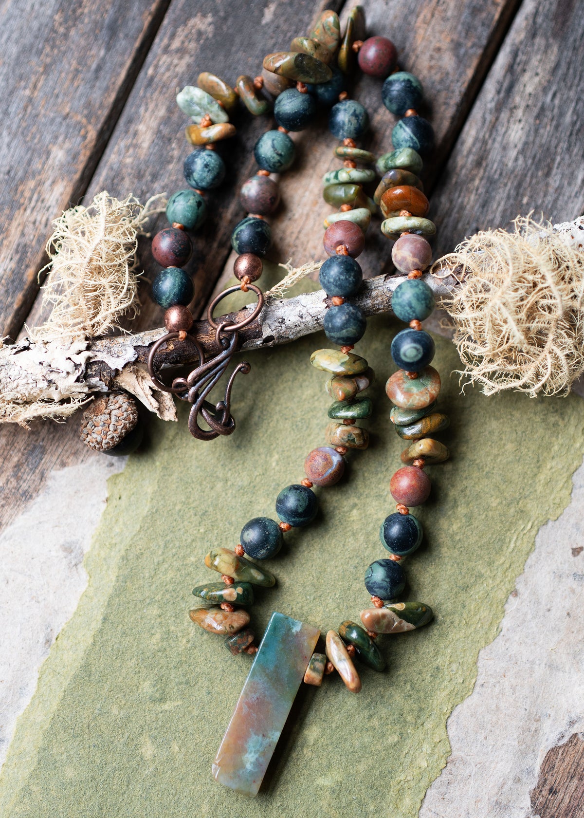Rainforest Rhyolite Gemstone Green Rustic Autumn Necklace