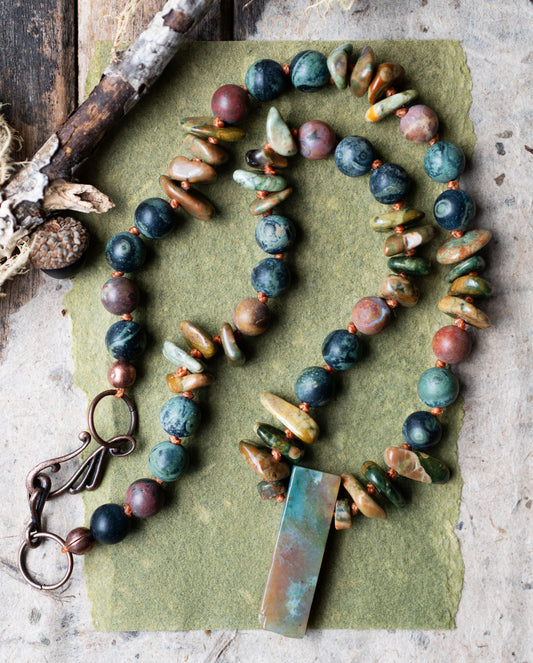 Rainforest Rhyolite Gemstone Green Rustic Autumn Necklace