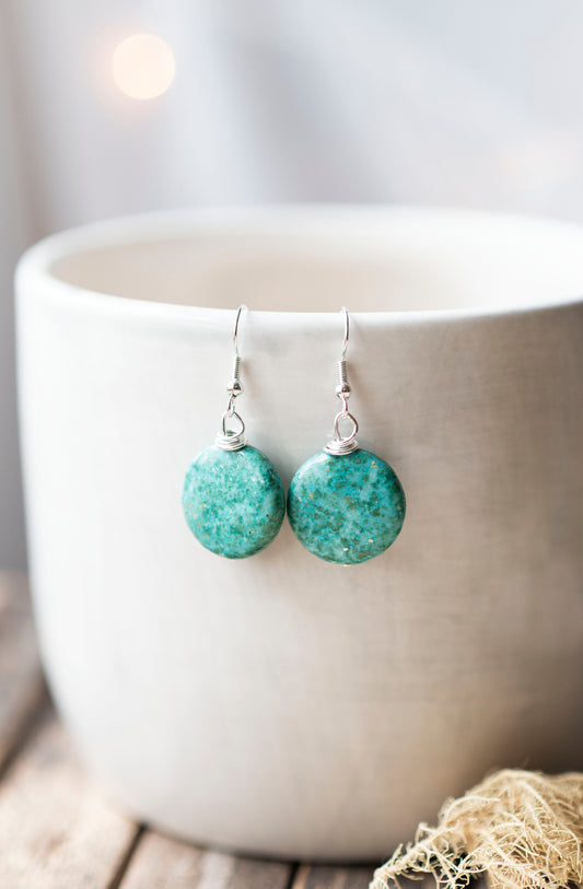 Turquoise Jasper Circle Silver Earrings