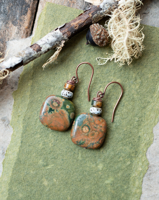 Rhyolite Early Autumn Tree Bark Gemstone Earrings