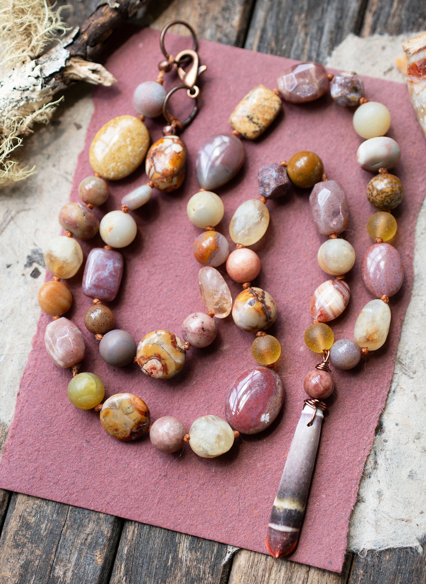 Sunset Citrine Sunstone Gemstone Knotted Cord Necklace