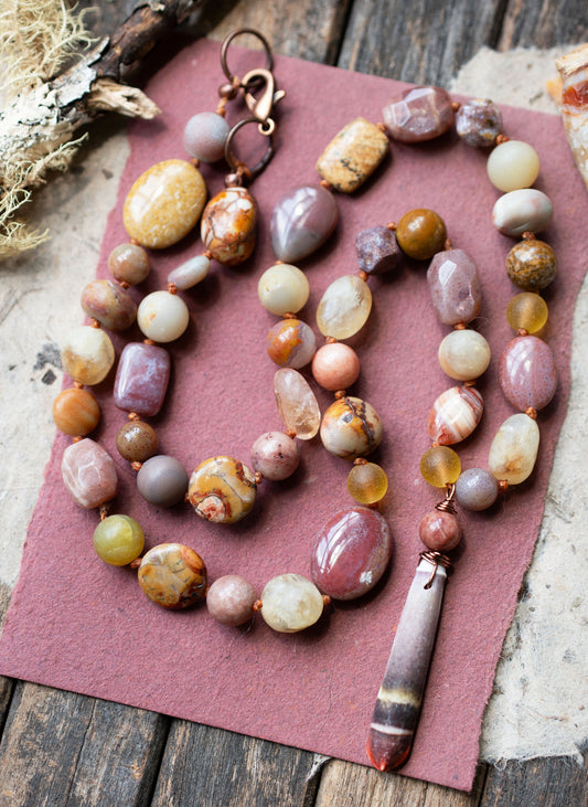 Sunset Citrine Sunstone Gemstone Knotted Cord Necklace