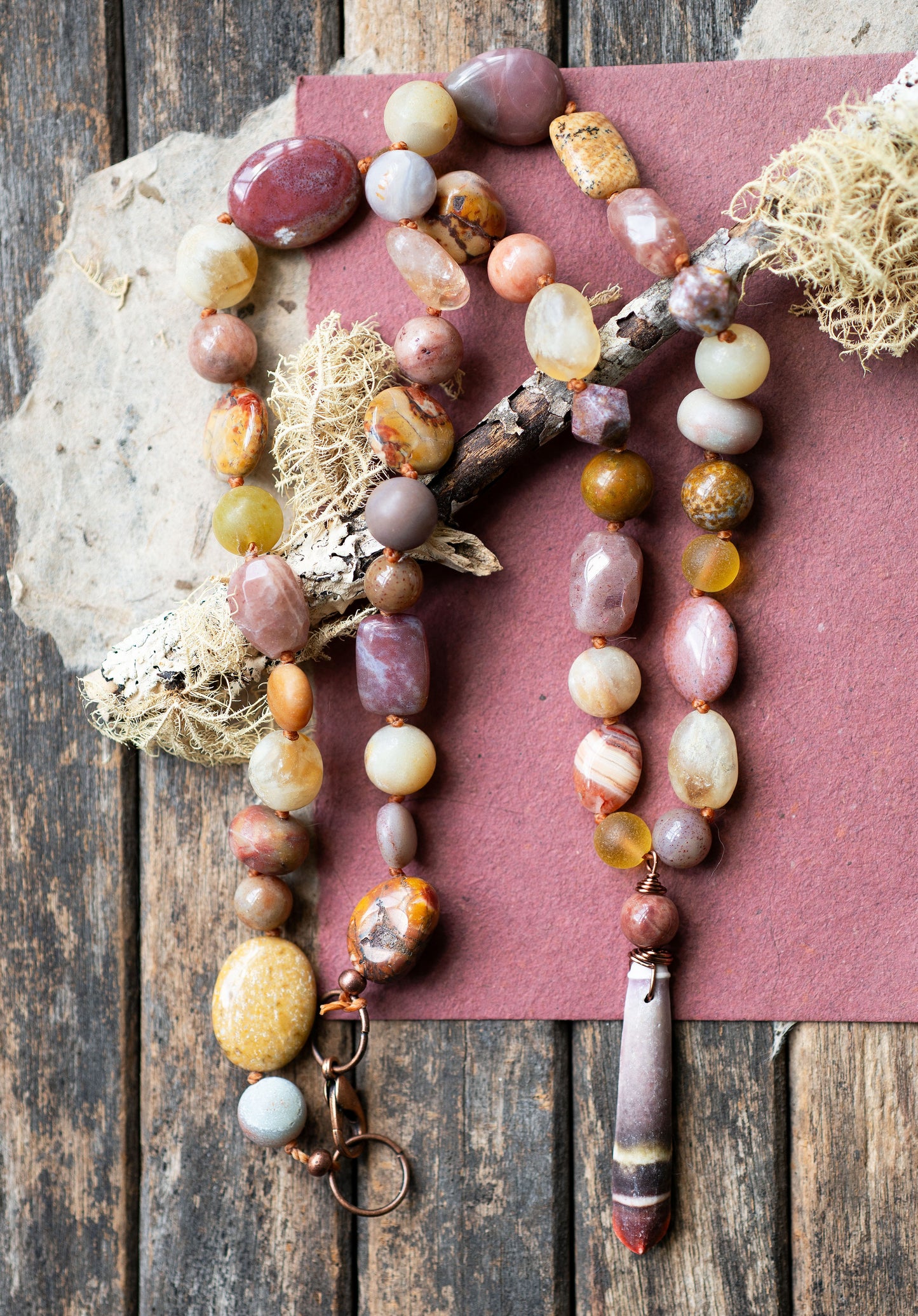 Sunset Citrine Sunstone Gemstone Knotted Cord Necklace
